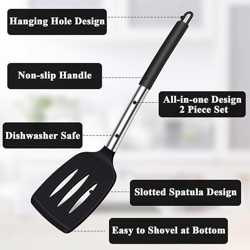2Pcs Silicone Spatula Set Heat Resistant Nonstick Steak Spatula Kitchen Cooking Utensils Cookware Cooking Tool Set Spatula Kit