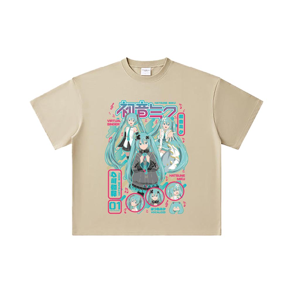 260 GSM Double Yarn 32 Count 100% Cotton Vocaloid V1 Hatsune Miku Print Unisex Heavy Cotton T Shirt