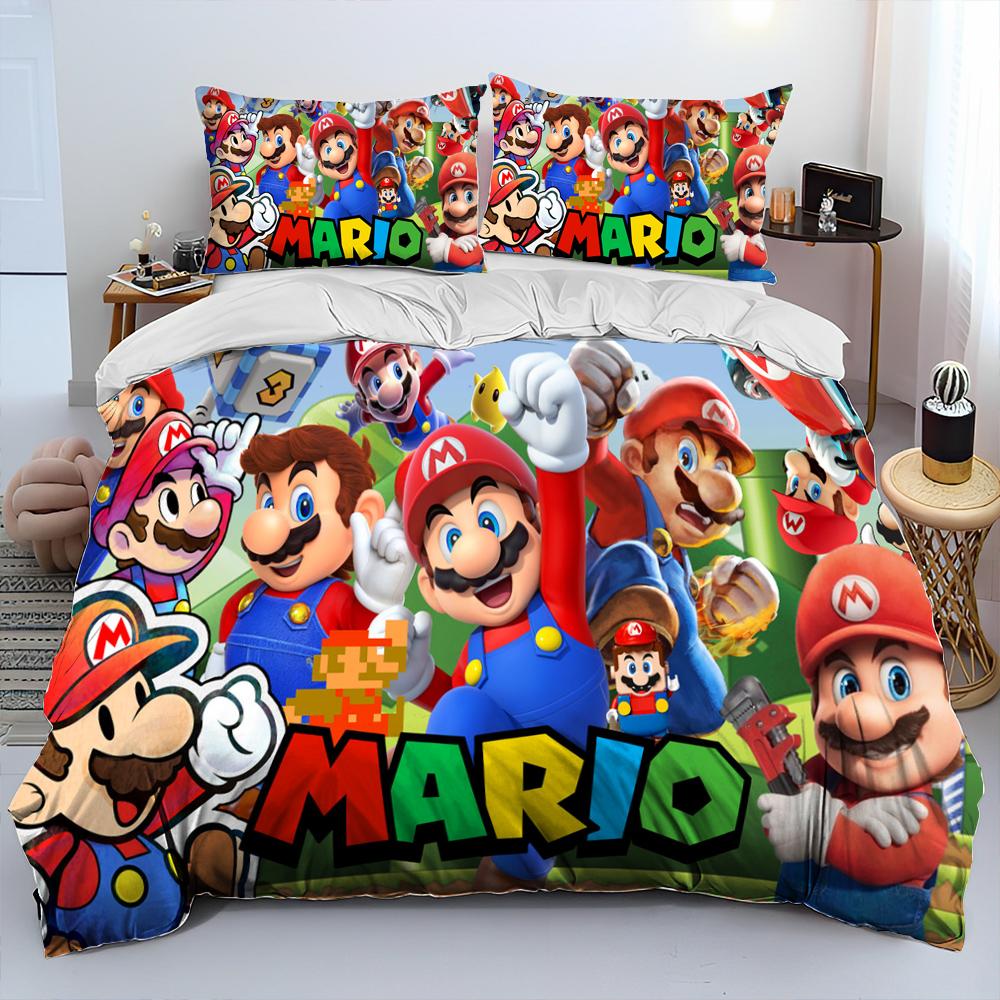 Set Biancheria da Letto Copripiumino Cartone Animato Mario Stile Retro 23 Set Letto Copripiumino Federa Set Biancheria da Letto Matrimoniale Regalo per Adulti Bambini