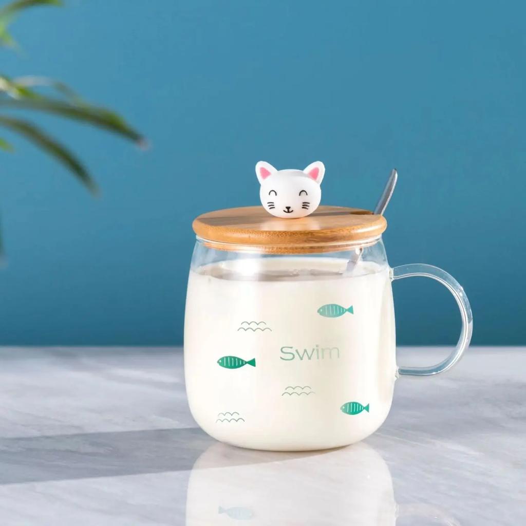 Kawaii Cups Cute Panda Glass Cup With Straw Cap Spoon Coffee Breakfast Cup Beer Mug Cups and Mugs Free Shipping Drinking Glasses