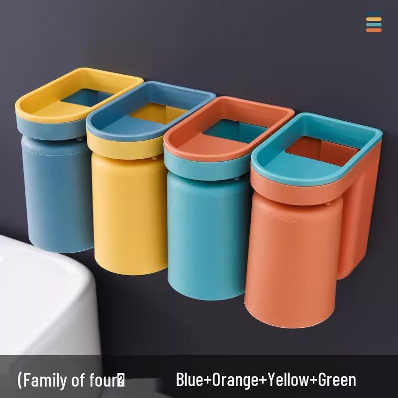 Wall-Mounted Toothbrush Holder & Cup Set - Punch-Free Bathroom Storage 
