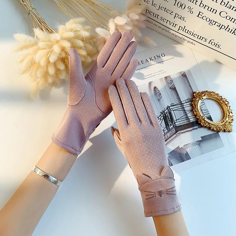 Rękawiczki przeciwsłoneczne do jazdy damskie letnie czysta bawełna z ekranem dotykowym cienkie
