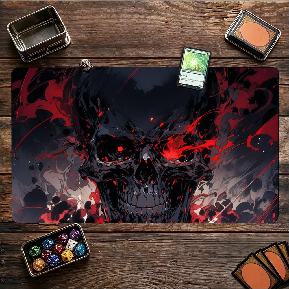 Large Game Mat NonSlip Rubber Table Pad Red Dark Skull Demon Sinister Gothic Horror Art For Tabletop Card And Strategy Game
