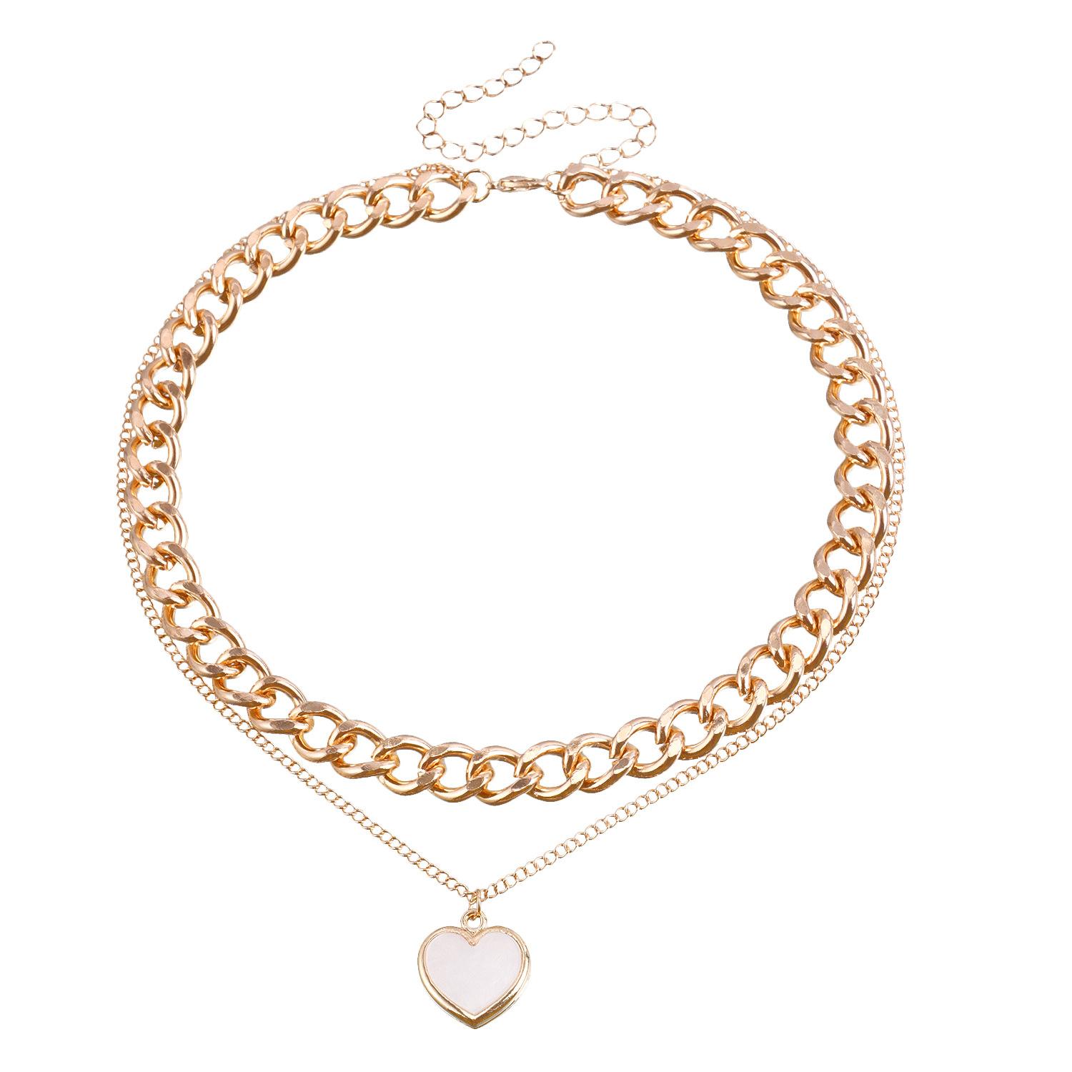 

Foreign trade special jewelry punk double-layer love fritillary pendant necklace light luxury autumn and winter sweater chain new золотой