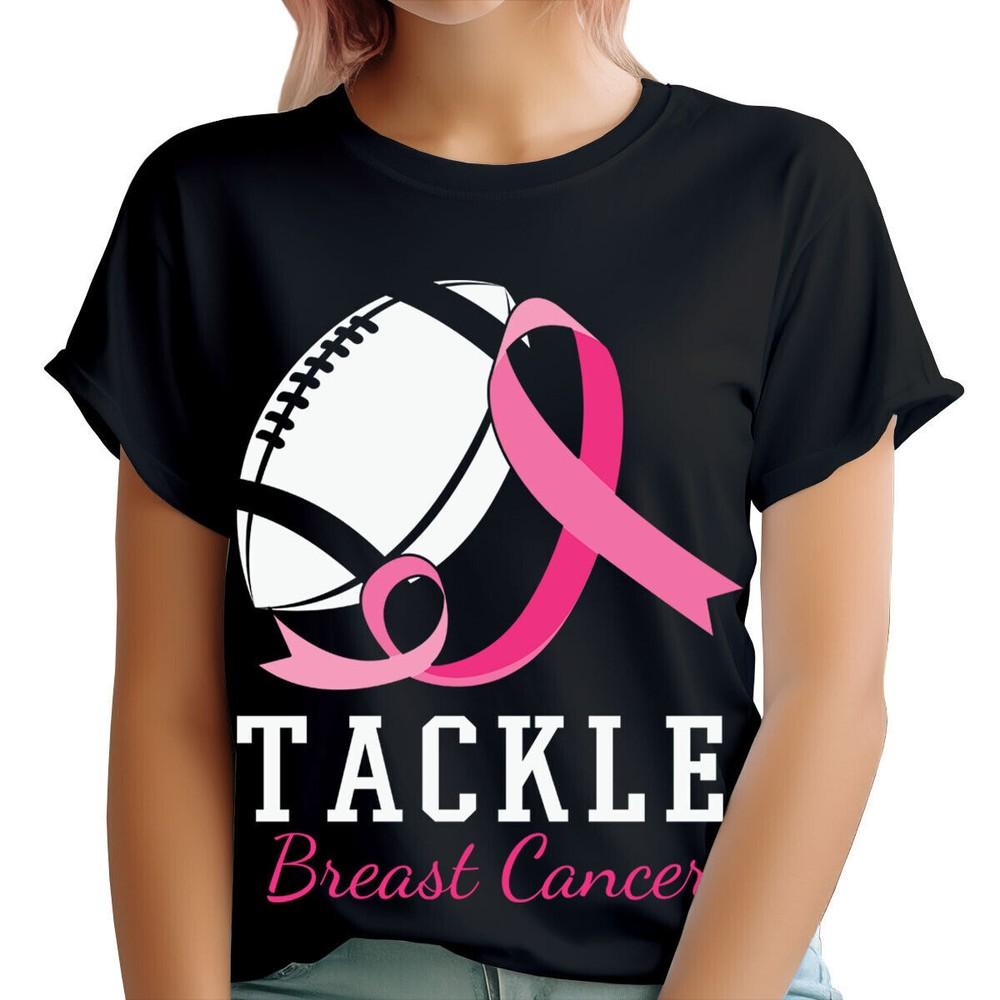 

Tackle Breast Cancer Survivor Pink Ribbon Football Womens T-Shirts Top #TA-188 4XL