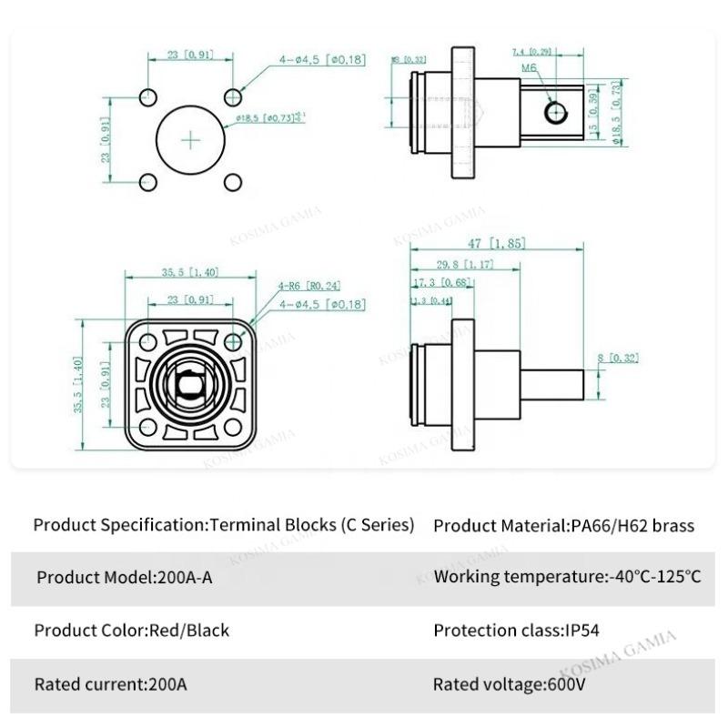 All-Copper Energy Storage Terminal 200A Lithium Battery Battery Connector Battery Storage Terminal Post Energy Storage Connector