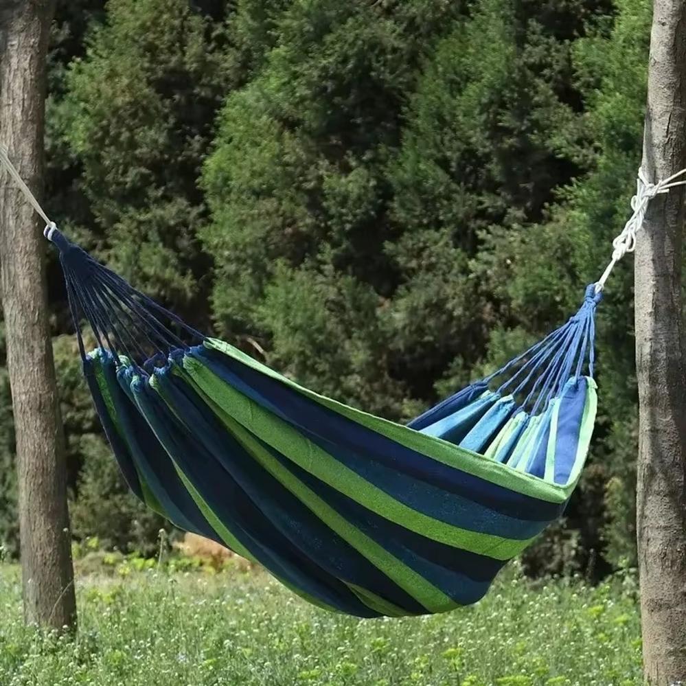 1 Pcs Thick Canvas Hammock Double Hammock Outdoor Camping Backpackaging Leisure Swing Portable Hanging Bed Wooden Stick Hammock