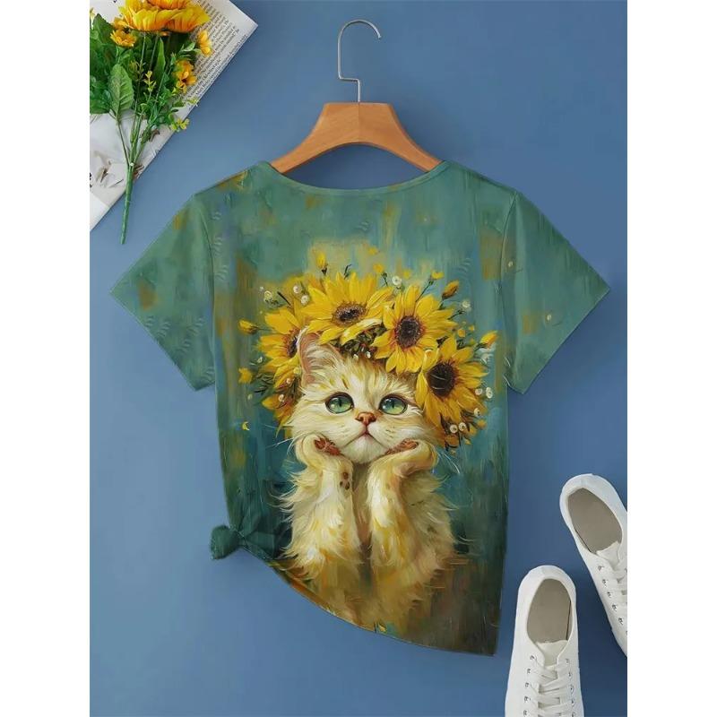 Fashion Women'S T-Shirt Funny Cat 3D Print Top Woman Harajuku T Shirt Casual Clothing Summer Female Shirt