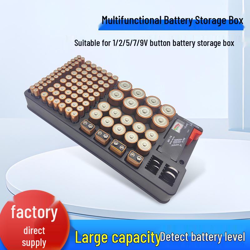 

Battery Storage Rack with Tester - 116-Grid Lidless Organizer Black Pointer