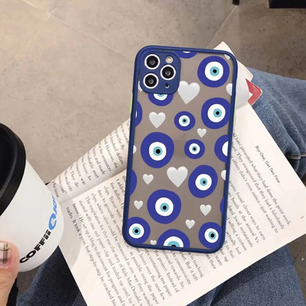 Funny Turkish Lucky Blue Evil Eye Phone Case for IPhone X XR XS 7 8 Plus 11 12 13 14 15 Pro MAX Mini Shockproof Matte Hard Cover