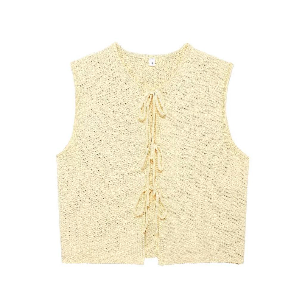 VEZFAA Women's Fashion Casual Summer Spring Solid Color Print Sleeveless O-Neck Sweaters