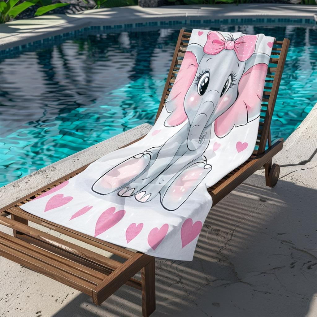 Cute Pink Bow Elephant Beach Towel Patterned Sunscreen And Windproof Suitable For Swimming Pool Camping Travel Blanket