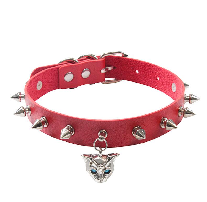 Goth Punk Nieten Nieten Choker Halsband Für Frauen Steampunk Katzenkopf Halskette Emo Halsband Cosplay Chocker Gothic Accessoires