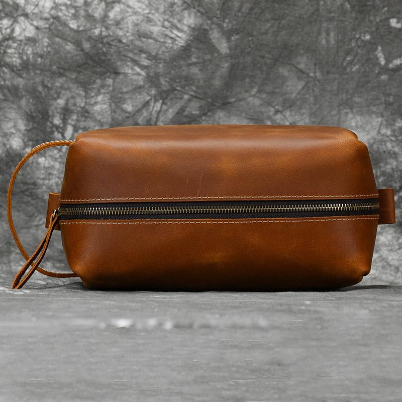 New Men's Genuine Leather Handbag, Crazy Horse Leather Multifunctional Wash Bag, Neutral Travel Makeup Bag, Cross-border Dropshipping