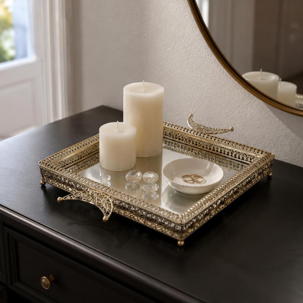 Ornate Tray Elegant Decorative Mirror Serving Tray Ornate Fruit Platter Luxury Look Home Decor Easy To Clean for Living Room