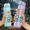 1PC Vintage Floral Botanical Set 750ml Color Plastic Sports Water Bottle Leakproof Flip Straw Lid Suitable for Sports Office Home Use