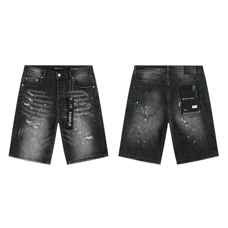 Mens Distressed Denim Shorts With Purple