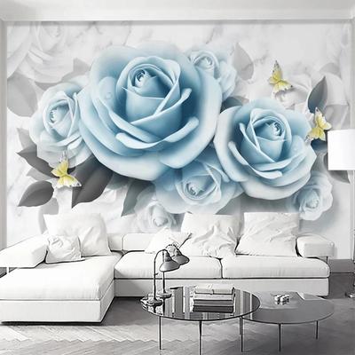 Foto Moderne 3D Blaue Rose Blumen Grau Tapete für Wohnzimmer Schlafzimmer TV Sofa Hintergrund Wandbilder Wohnkultur Kunst