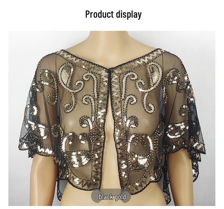 Plus Size Women's Sequin Mesh Shawl - Embroidered Beaded Sleeveless Cardigan & Sunscreen Jacket