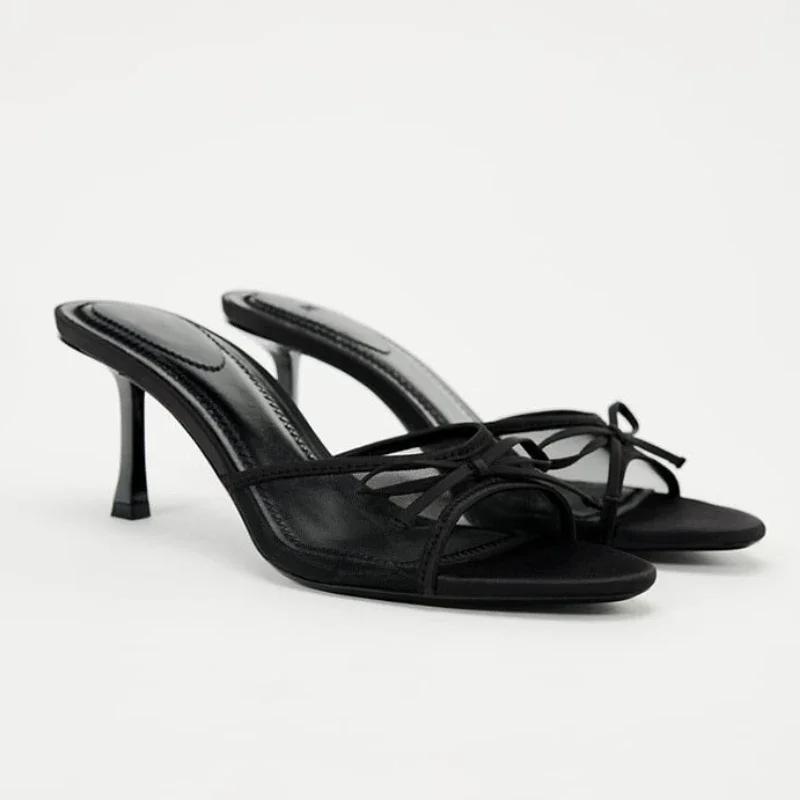 High Heels Women Slippers Elegant Sexy Bow Heeled Sandals Fashion Woman Shoes 2025 Summer Luxury Pumps Dress De Zapatos Mujer