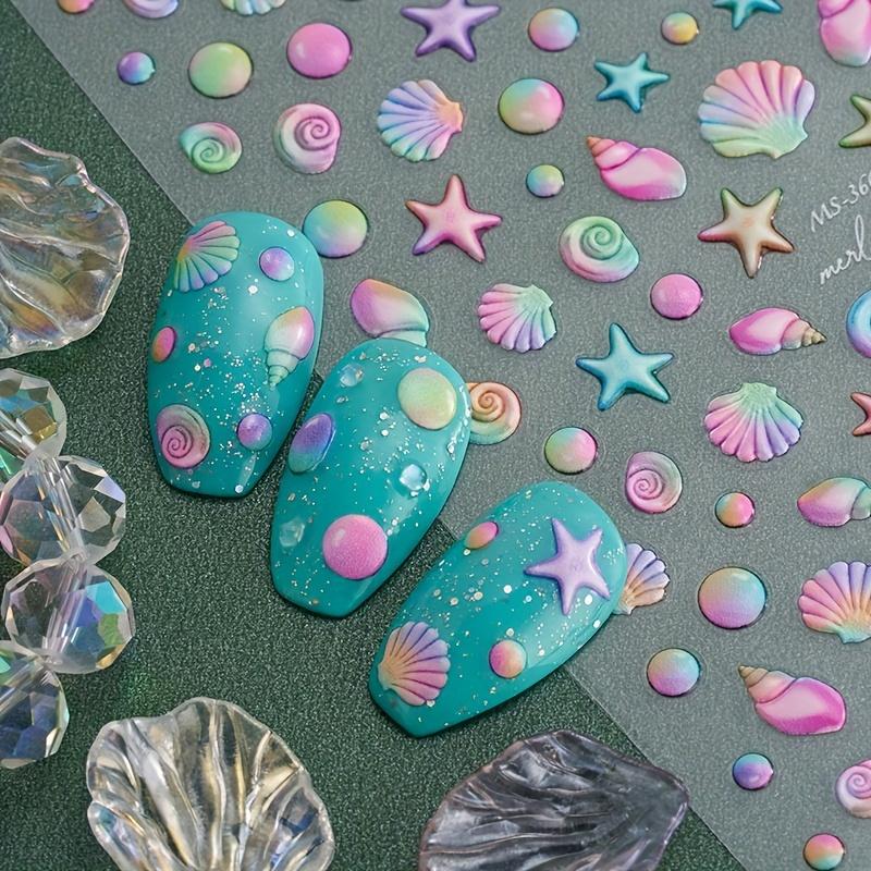 Opakovaně použitelné 5D embosované nálepky na nehty a hvězdice – hypoalergenní, lesklé námořní nálepky pro snadné kutily