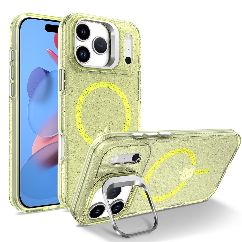 Luxury Bling Glitter For Magsafe Magnetic Case for iPhone 17 Air 17 Pro Max 16 Plus 15 14 13 12 11 Metal Lens Stand Clear Cover