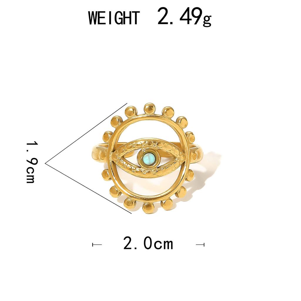 Stainless Steel Ring, Vacuum Plated 18K Gold Star Eye Turquoise Open Jewelry.