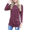 Fashion Women Long Sleeve Casual Blouse Stylish Tunic With Brown Button Accents