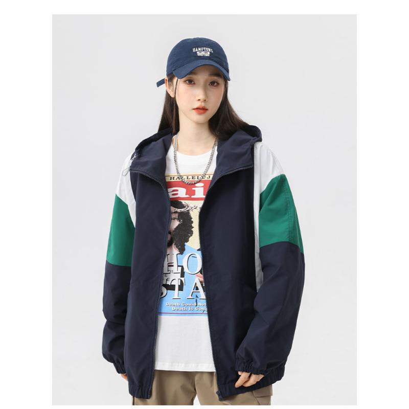 

Куртка Инструментальная куртка Осень Сращивание Винтажная Контрастная Куртка с капюшоном 3XL синий