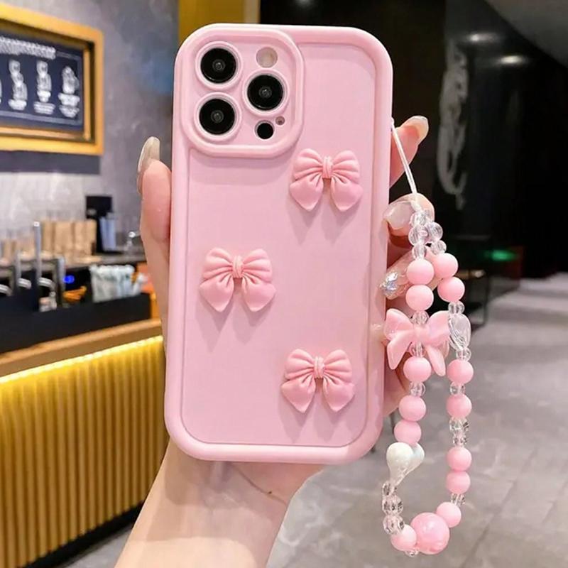

Милый 3D силиконовый чехол с бантиком для iPhone 11 12 13 14 15 16 17 Pro Max 16E X XS XR 7 8 Plus с бантиком, шнурком, подвесной веревкой, крышка For iPhone 16Pro Max