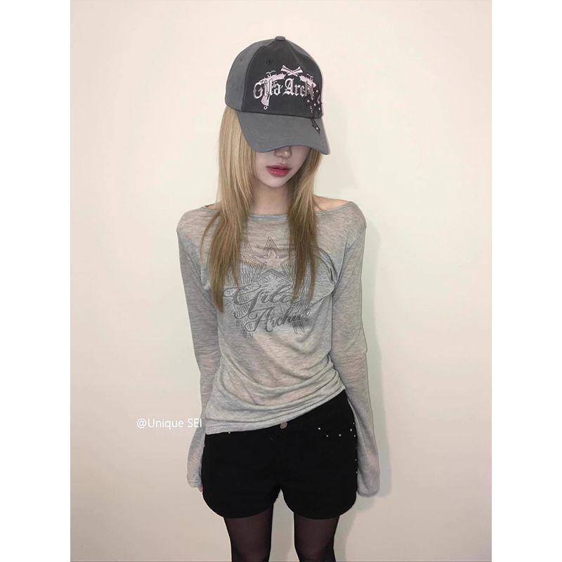 Slim Fit Off-Shoulder Long Sleeve Top - Versatile Base Layer for Spring & Autumn