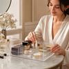 Clear Acrylic Makeup, 7 Compartment Cosmetic Storage Box with Detachable Dividers for and Bathroom