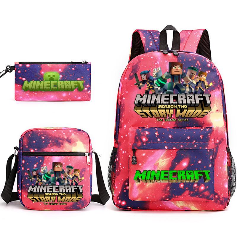 Large Capacity Schoolbag with Shoulder Strap; Student Three-piece Pencil Case Set