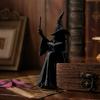 Black Witch Figurine for Home Shelf Faceless Sitter Figurine, 3D Printed Wizard Statue with Halloween Party Tabletop Decoration Wand Spell Book,