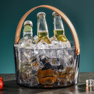 Clear Ice Bucket Cocktail Glass Chiller with Faux Leather Handle Plastic Ice Bucket Beverage Tub for Parties Gatherings Weddings Bars