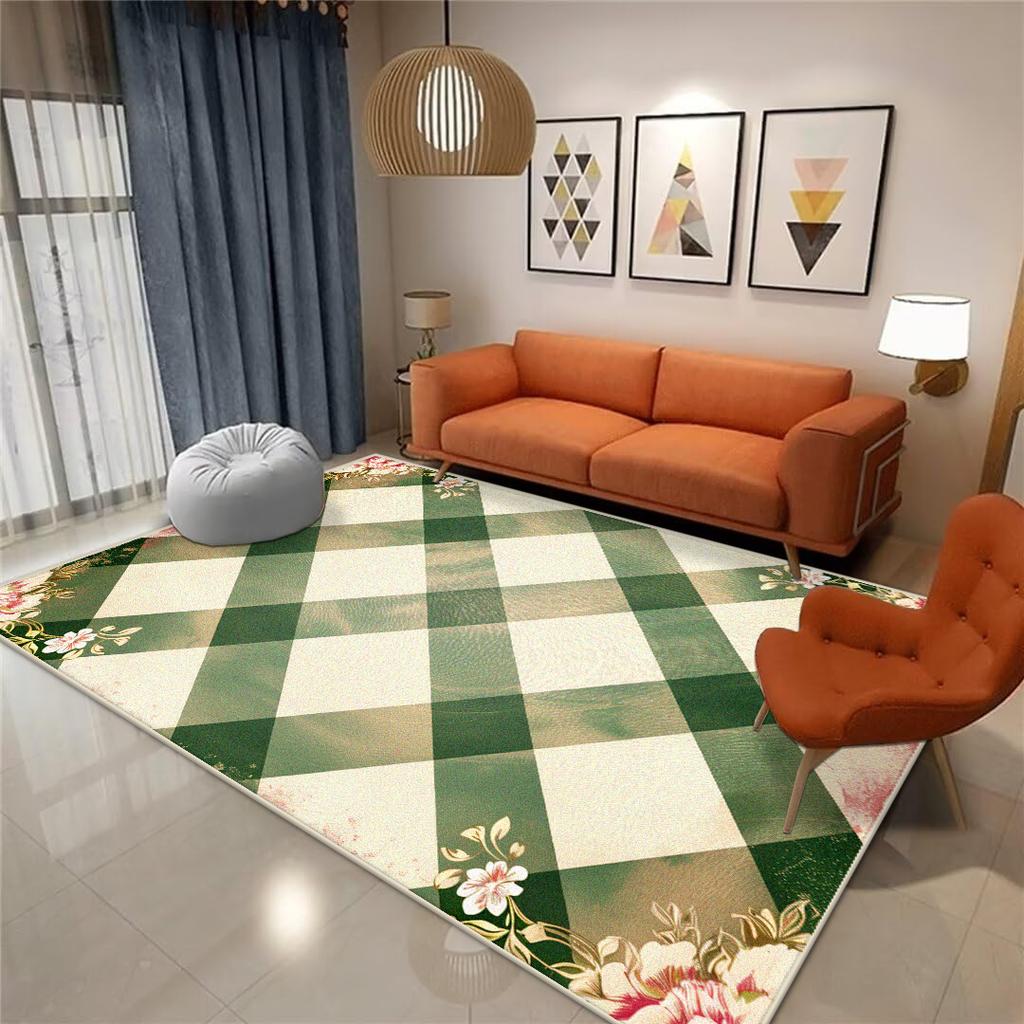 Nordic Style Geometric Rugs Modern Aesthetics Decoration Home Carpet Luxury Green Bedroom Non-slip Washable Mat Living Room