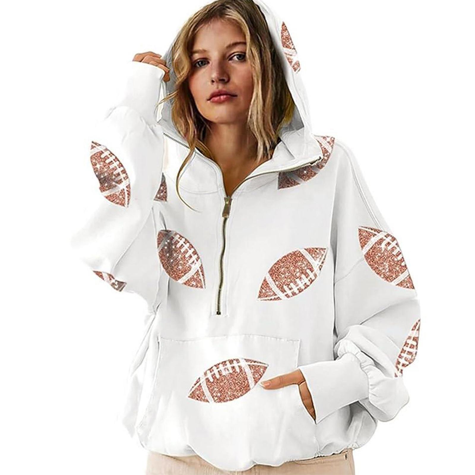 

Женская спортивная рубашка с пайетками в стиле регби и карманами, с длинным рукавом, на молнии до середины груди, с капюшоном XXXXXL