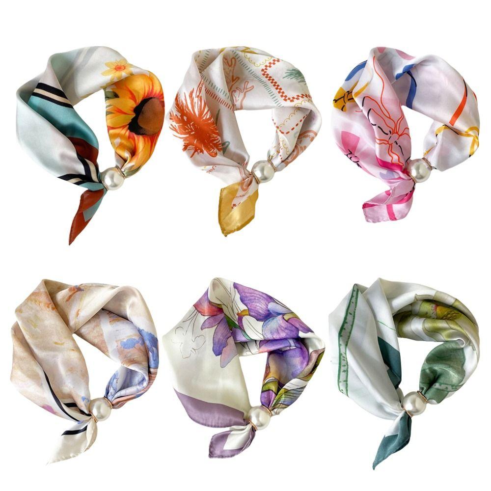 Lightweight Silk Scarf Breathable Printed Neck Scarf Accessory Magnetic Clasp Scarf Women