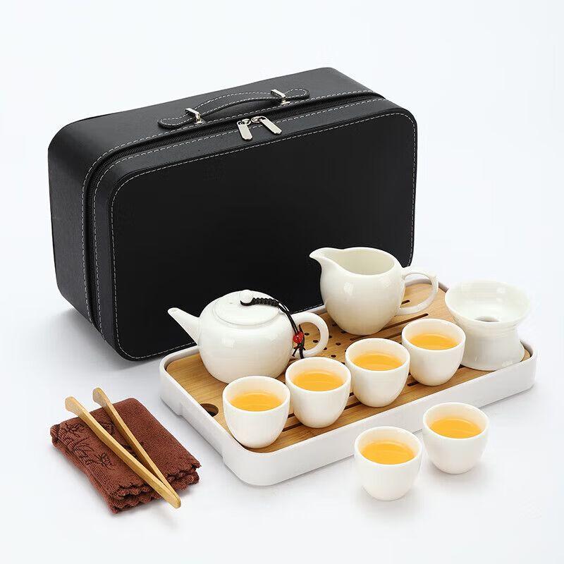 Portable Mutton Fat Jade White Porcelain Kung Fu Travel Tea Set