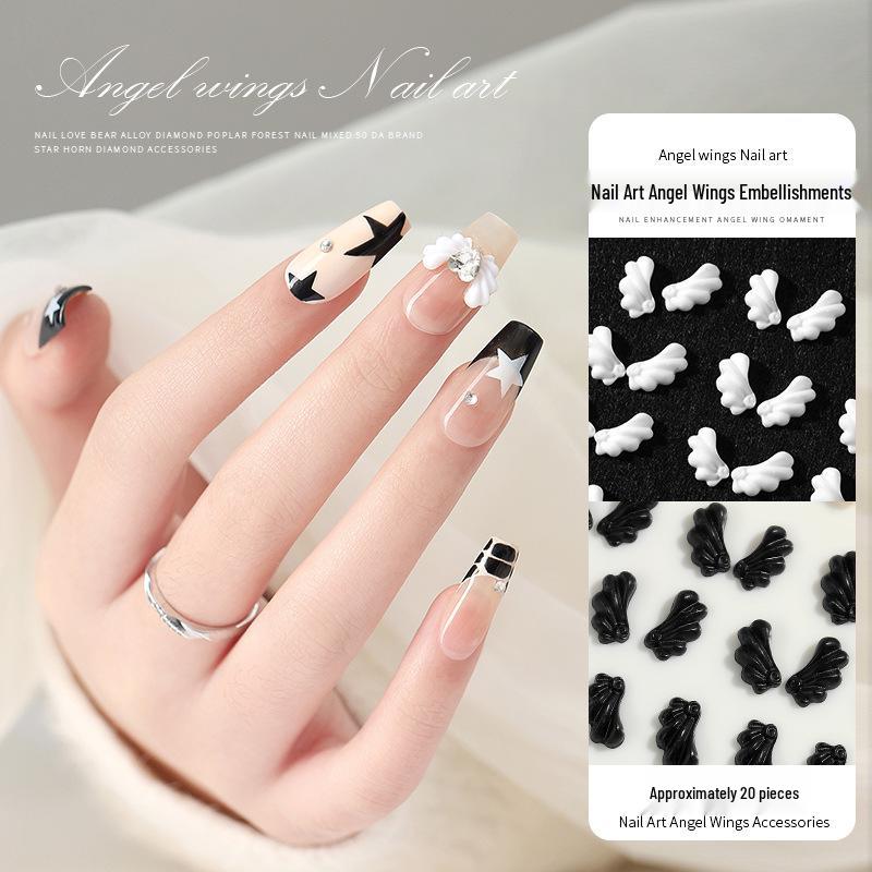 

Mini 3D Angel Wings Resin Nail Art Decorations, 20-Piece Set, Black & White