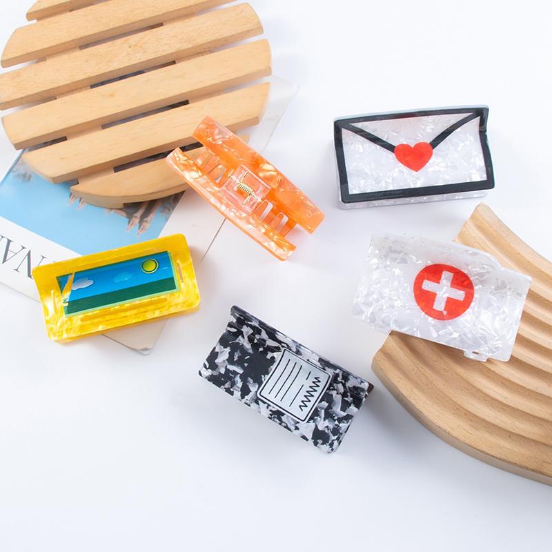 Pvc Hair Claw Print Imitation Acetic Acid Cartoon Hair Clips Cartoon Mouse Arrow Grip Clip