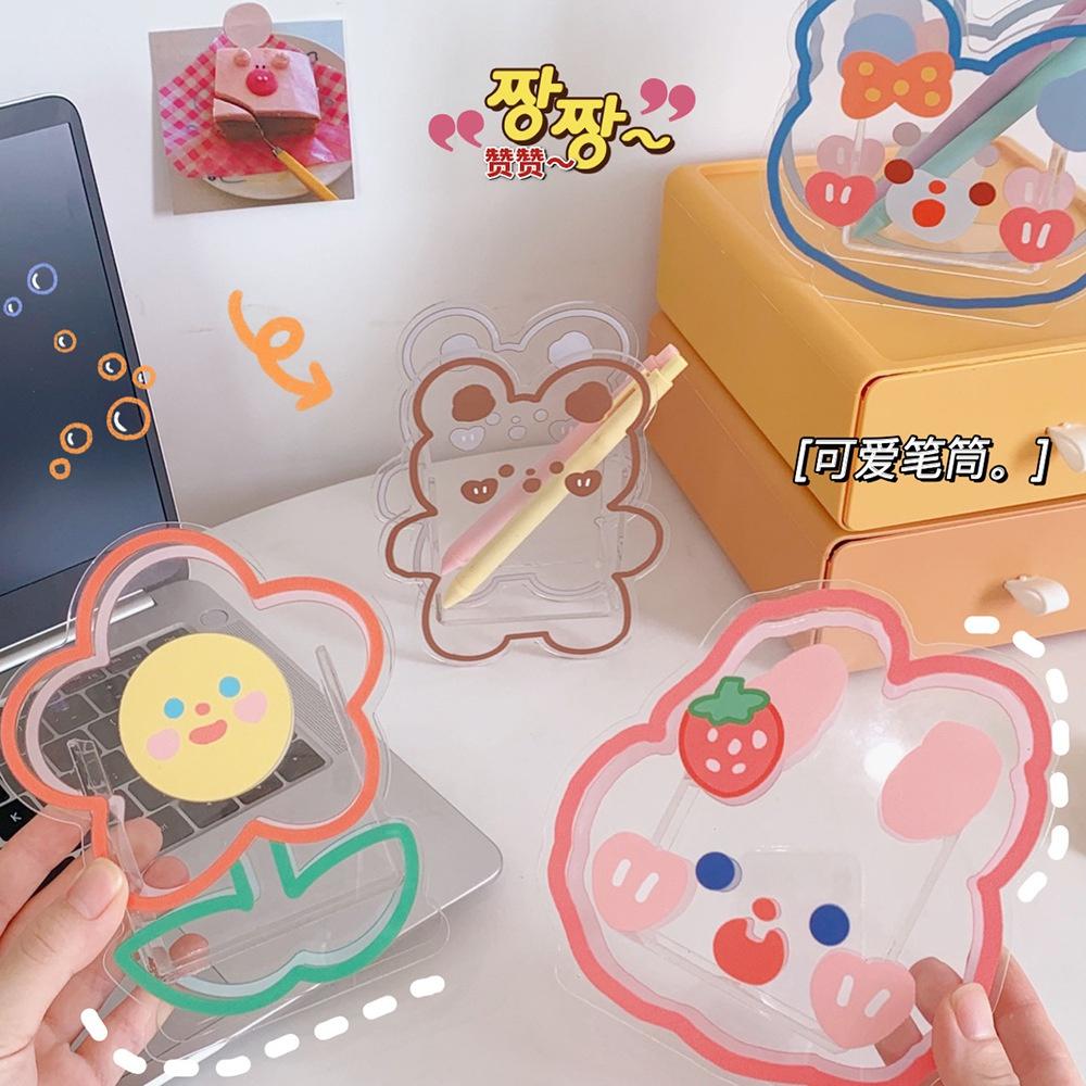 Creative Cartoon Student Desktop Pen Holder Soft Cute Bear Rabbit Multifunctional Office Stationery Cosmetics Transparent