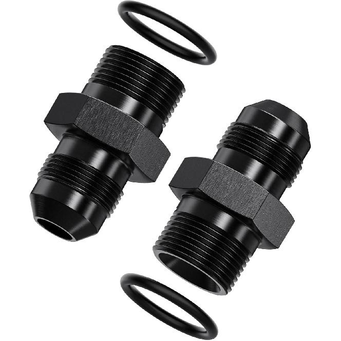 2Pcs 6AN Male To M16 X 1.5mm Male Swivel Flare Metric Fitting Adapter, Black Straight Hard Aluminum Hex Anodized Connector, Automotive Accessories