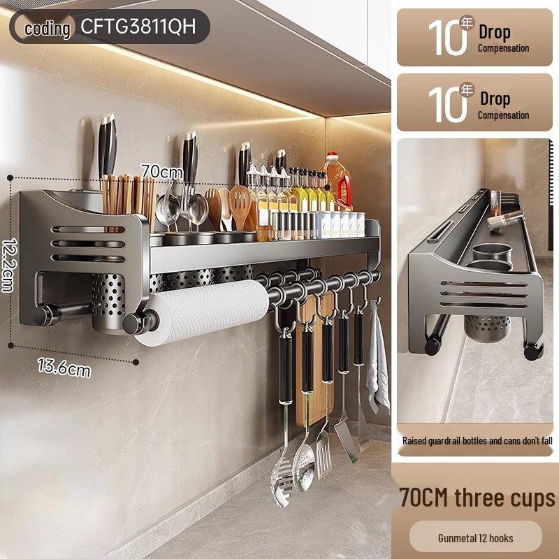 Stanzfreies Küchenregal: Multifunktionaler Essstäbchen- und Messerhalter mit Gewürzaufbewahrung, Wandmontage.