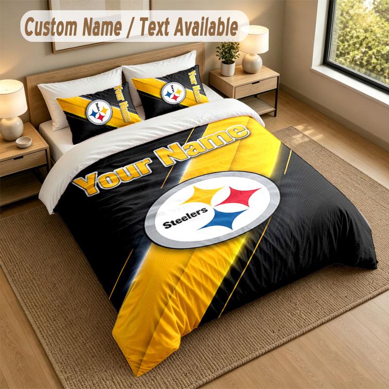 Set Biancheria da Letto 1 Copripiumino 2 Federe Stampa Pittsburgh Steelers Morbido Tessuto per Letto Decorazione Camera da Letto