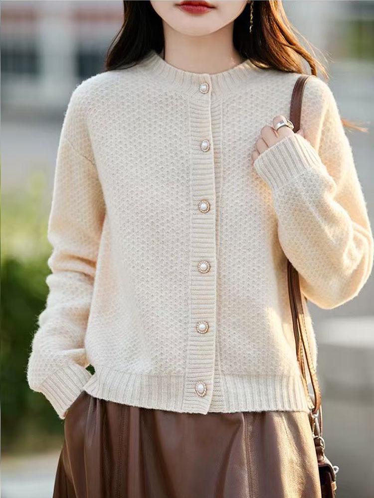 Wool Honeycomb Knit Sweater for Women: Lazy Style, Round Neck, Loose Fit - New 2025 Autumn/Winter Collection