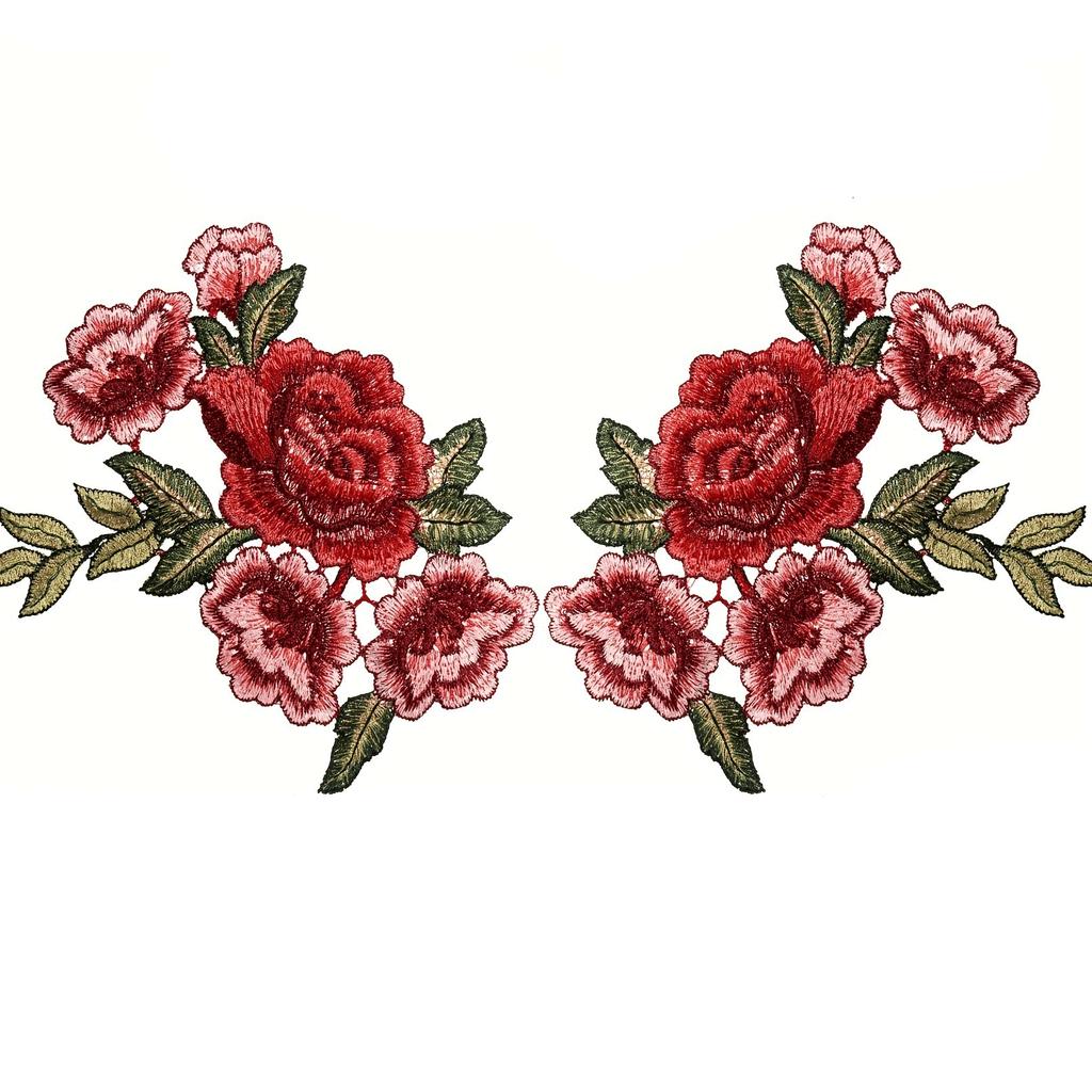1/5 Pairs Rose Flowers Patch Sew on Cloth Embroidered Floral Applique Decorative Patches Scrapbooking Embroidery Iron on Patches