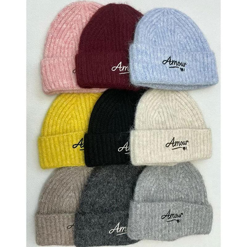 Autumn and winter original new letter embroidery knitted hat to keep warm and show the face, small ear protectors and versatile wool hat