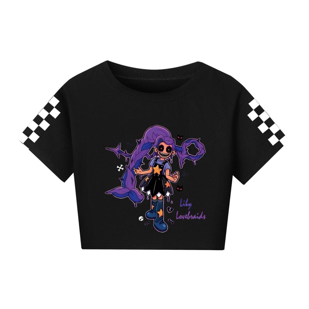 5602 Kids Girls Lily Lovebraids Print Short Sleeves Short T-Shirt Crop Top