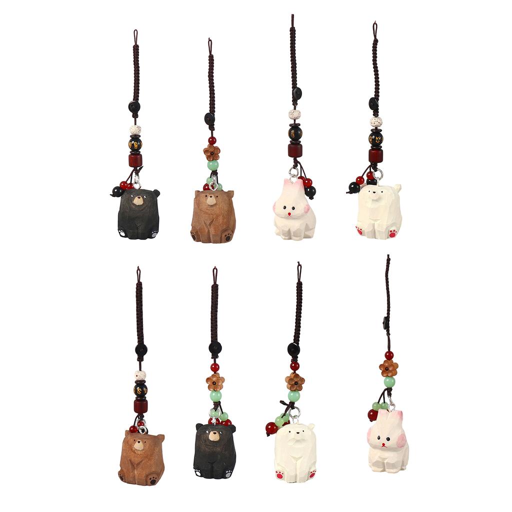 Wooden Carved Cartoon Bear Rabbit Keyring Animal Charm Keychain Travel Souvenirs Backpack Pendant Decorations Couple